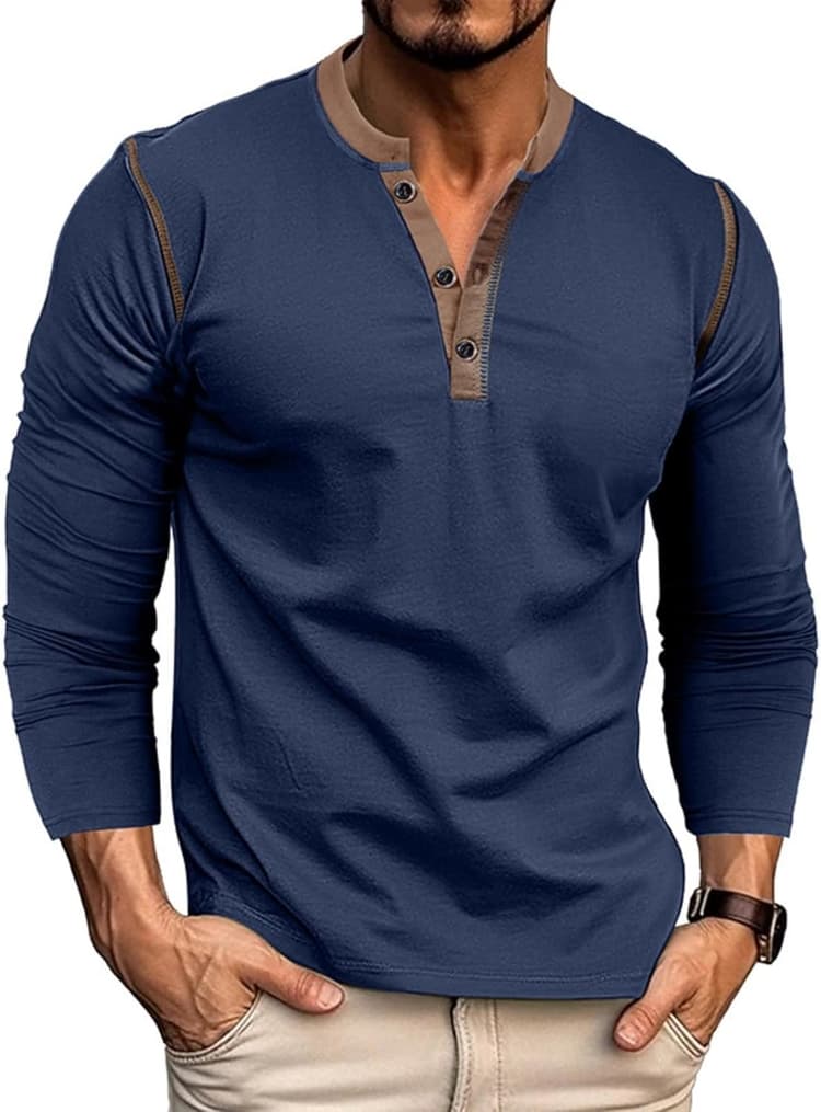 Men's Casual Henley Shirts Classic Button Cotton Short Sleeve T-Shirt Summer Basic Solid Lightweight Tees Tops
