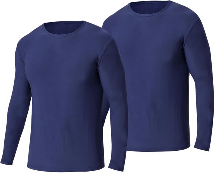 Lot de 2 Hauts Thermiques Homme Hiver Maillot de Corps Polaire à Manches Longues et Col Rond sous-vêtement Chaud Ultra Doux pour Ski Running Cyclisme