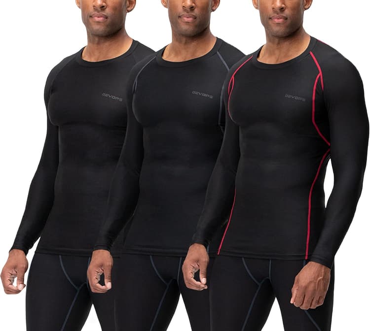DEVOPS 3 Pack Men's Long Sleeve Compression Baselayer Workout Shirts