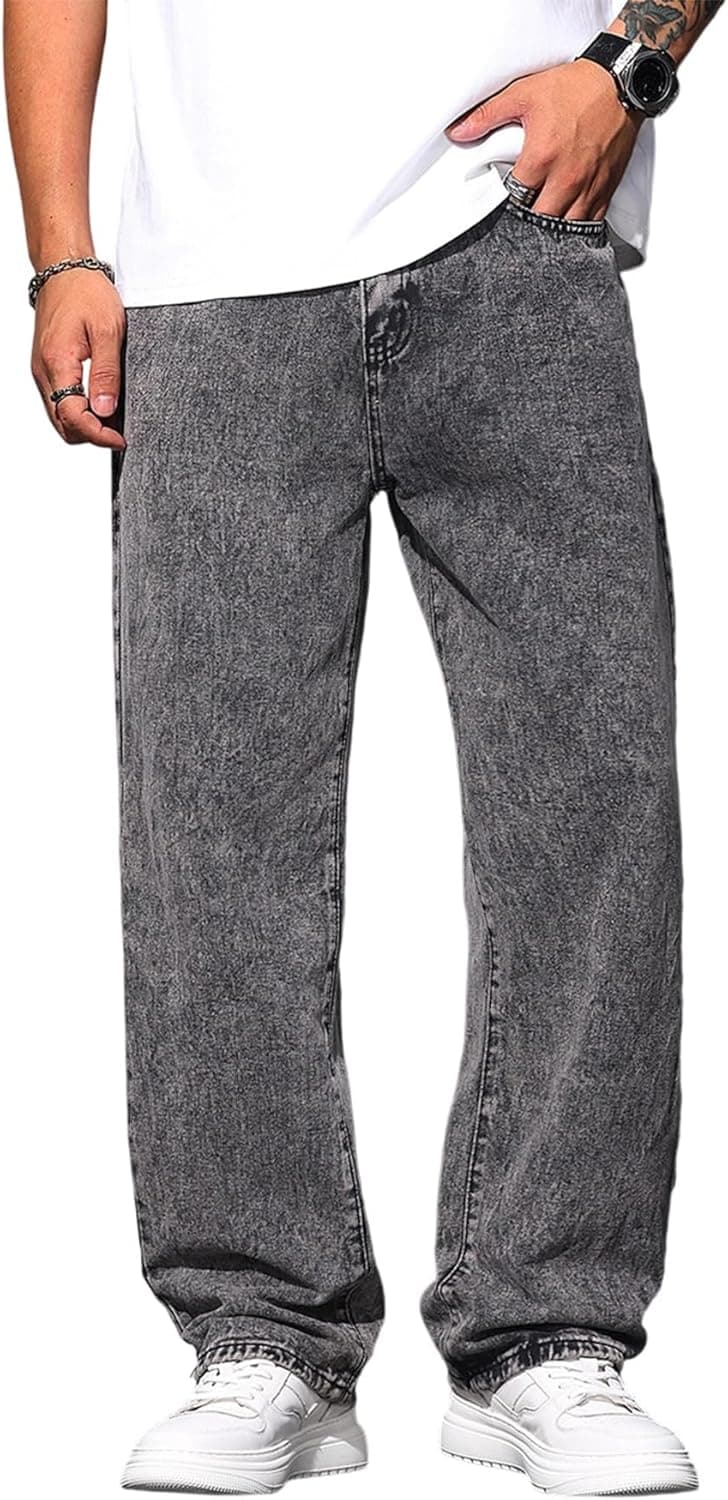 Zewool Pantalon Denim Homme Coupe Large Loose Fit Y2K Style Skater Jean Baggy à Jambe Droite Pantalon