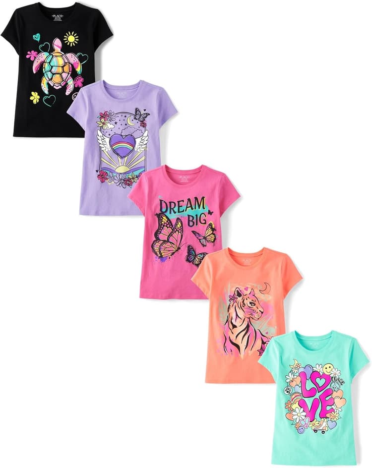The Children's Place Girls' Trends Icons Short Sleeve Graphic T-shirts (5-Pack)
