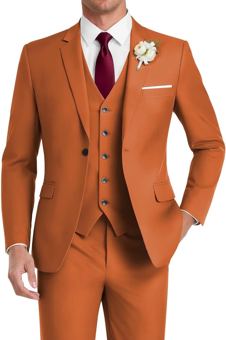 HUUTOE Costume 3 pièces élégant pour homme, pour mariage, bal de fin d'année, affaires, blazer à un bouton, veste, gilet et pantalon, smoking