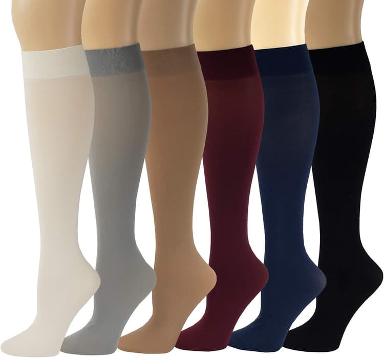 SUMONA 6 Pairs Women Opaque Stretchy Spandex Knee High Trouser Socks