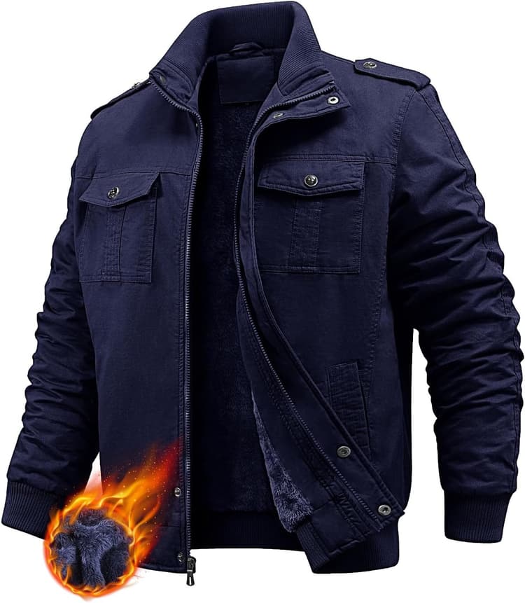 Veste Homme Polaire Vestes Cargo Hiver Manteau Coton Chaud Épaisse avec Zippée Blouson Militaire Manteaux Thermique Coupe-Vent Casual Travail avec Poches