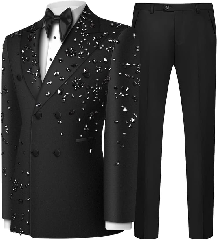 Olibexley Men's 2 Piece Double Breasted Suits Slim Fit Tuxedo Jacket and Dress Pants Set for Wedding Business Prom Suits