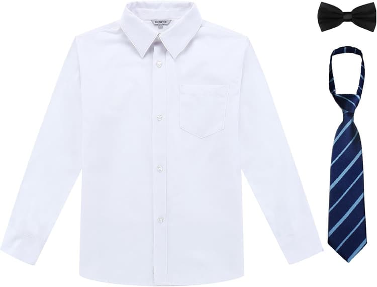 Bienzoe Garçons Uniforme Scolaire Chemise: Enfants Manches Longues Oxford Boutonnée Robe Chemises Paquet