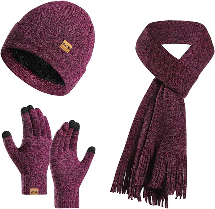 Ensemble de gants doux pour femme avec bonnet, écharpe, gants coupe-vent