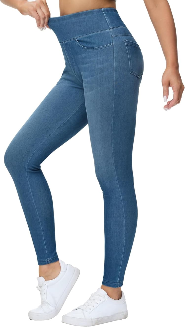 THE GYM PEOPLE Women's High Waisted Jeggings Pants Stretchy Tummy Control Skinny Jean Leggings with Pockets