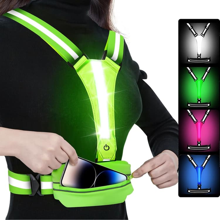 LED Reflective Light Up Safety Running Vest for Biking Walking at Night, LOYAL SEA High Visible Adjustable Running Light for Runners Rechargeable with Pouch, Reflective Running Belt Gear for Men Women