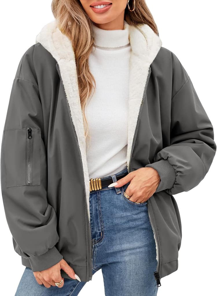 Vancavoo Veste Polaire Femme Chaude Manteaux à Capuche Hiver Doudoune Courte Blouson Épais Parka Sweatshirt Outerwear