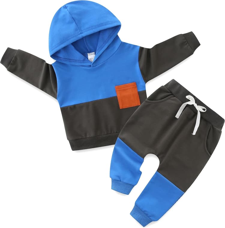 Bébé Garçon Vêtement Bloc de Couleur Sweat-shirt, Ensemble de vêtements, Sweats à Manches Longues + Pantalon Taille Elastique pour 3-24 Mois