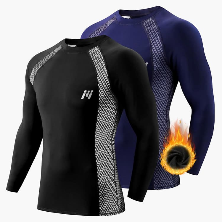 MEETWEE Tee Shirt Thermique Homme, Manche Longue Maillot de Compression Base Layer sous-Vêtements Thermique pour Sports Ski Running
