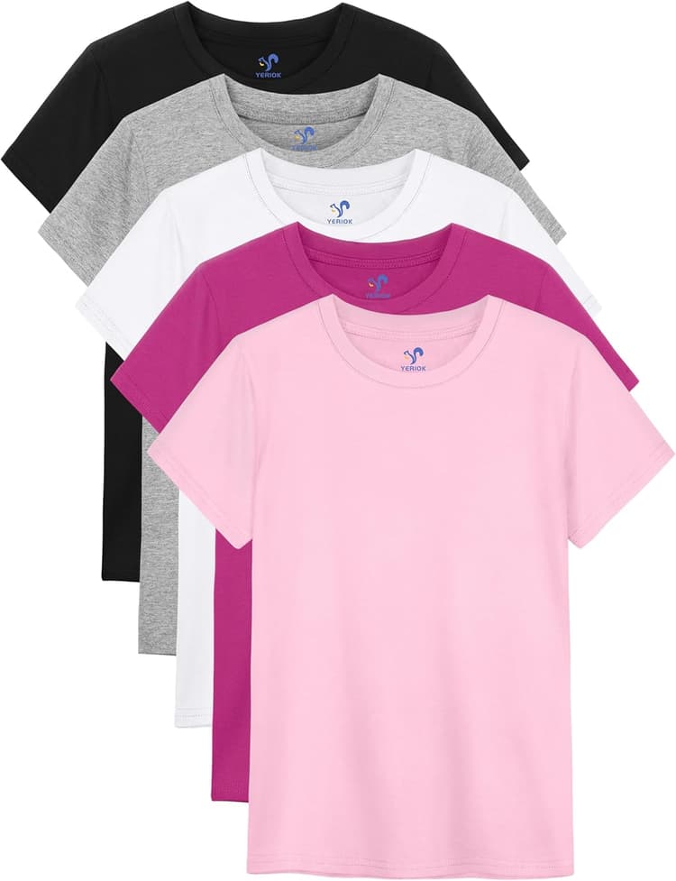 5 Pack Girls Shirts Short Sleeve Shirt for Girls Soft Cotton Tees Kids Tshirts Clothes Summer Tops T-Shirt