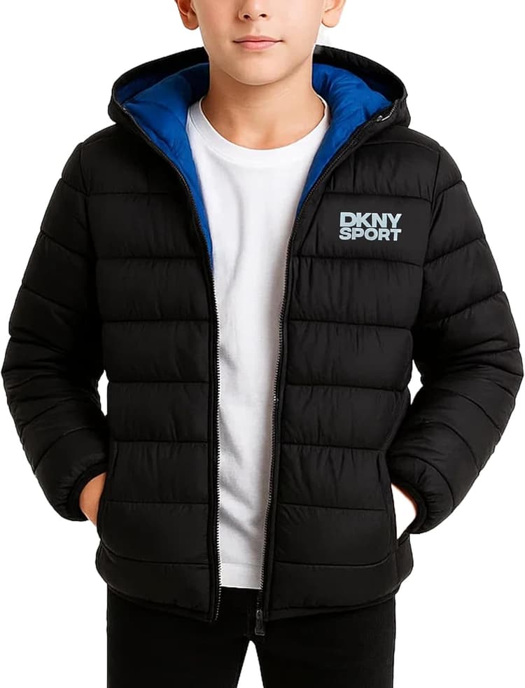 DKNY Boys Puffer Jacket - Midweight Insulated Wind Water Resistant Hooded Puffer Winter Coat - Quilted Winter Jacket for Boys