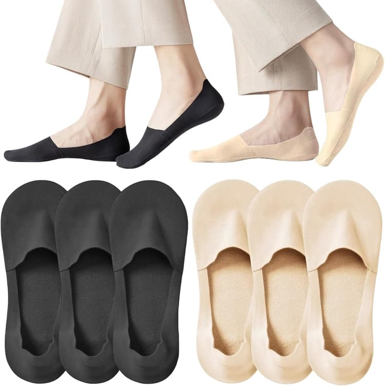 Chaussettes Invisibles pour Femmes, 6 Paires Chaussettes Antidérapantes, Chaussettes Doublure Basse pour Femmes, Chaussettes de Ballerine pour Leather Mocassins, Ballerines