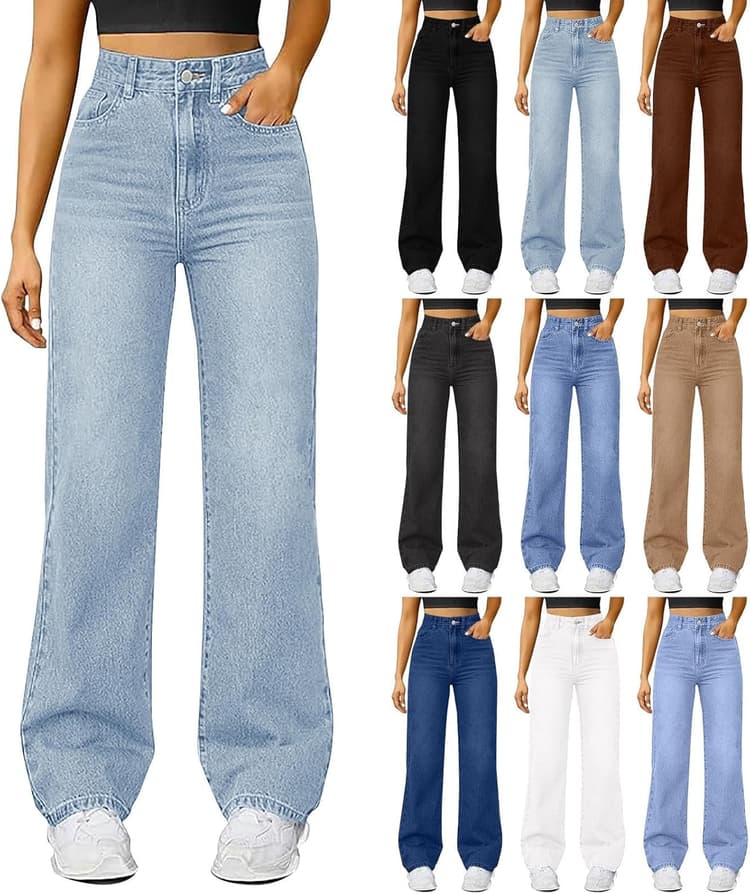 Jean baggy pour femme, pantalon en jean long et large, taille haute, coupe droite, pantalon surdimensionné pour filles et adolescentes, pantalon en denim ample élégant et décontracté
