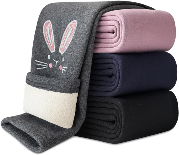 Domee Leggings Chaud Polaire Pantalon Hiver Thermique Coton Fille Broderie de Lapin