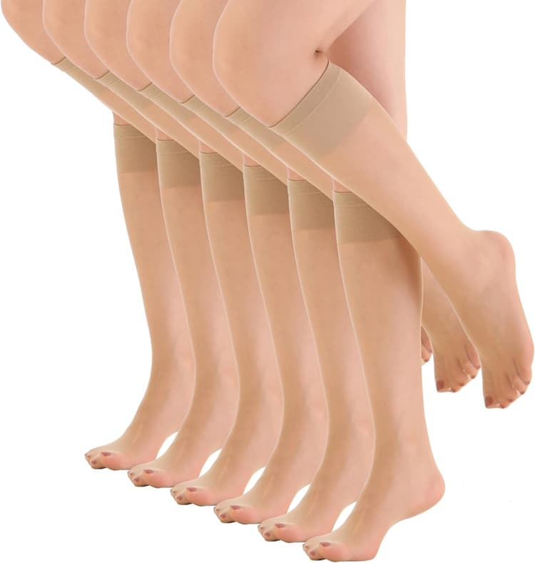 EVERSWE 6 Pairs Women's Sheer Knee High Stockings 15D