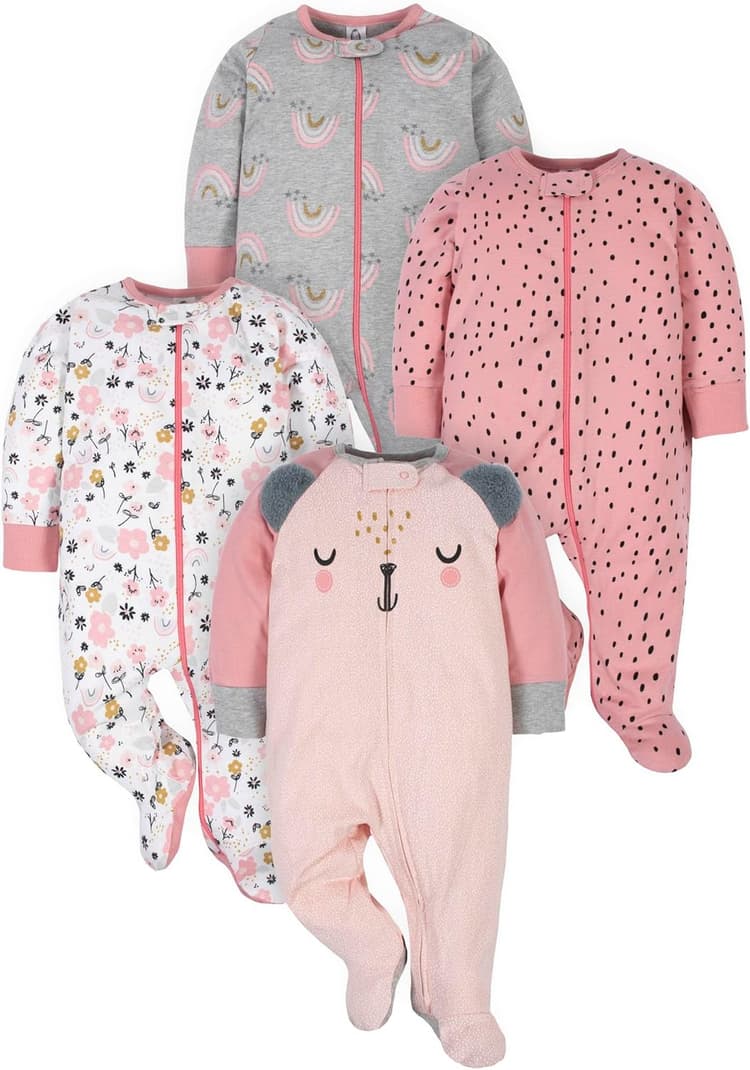 Gerber Baby-Girls 4 Pack Sleep 'N Play Footie