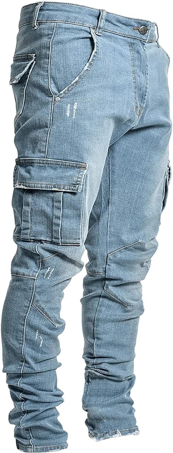 Jeans pour Homme,Pantalon Denim Slim,De Survêtement Homme,Coton de Couleur Pantalon de Travail Hip-hop délavé Vintage.