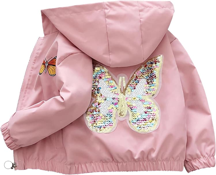 Manteau Fille Veste à Capuche Enfant Blouson Extérieure Trenchcoat avec Motif Papillon Printemps Automne