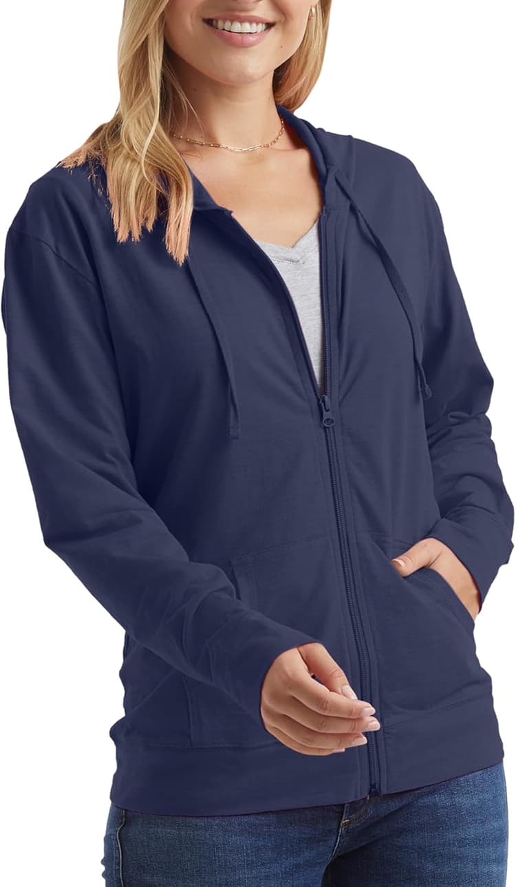 Hanes womens Slub Knit Full-zip Hoodie, Textured Cotton Zip-up T-shirt Hoodie for Women