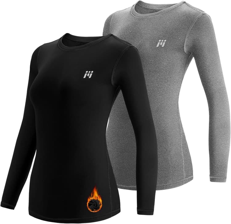 MEETWEE Tee Shirt Thermique Femme, Manche Longue Maillot de Compression Base Layer sous-Vêtements Thermique pour Sports Ski Running