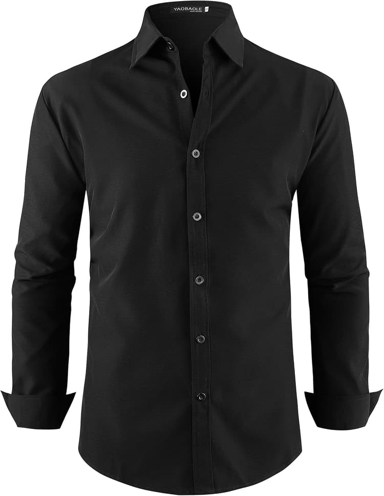 Chemise sans Repassage Homme Manches Longues Habillée Formelle Casual Business Coupe Ajustée Chemise Mariage Couleur Unie