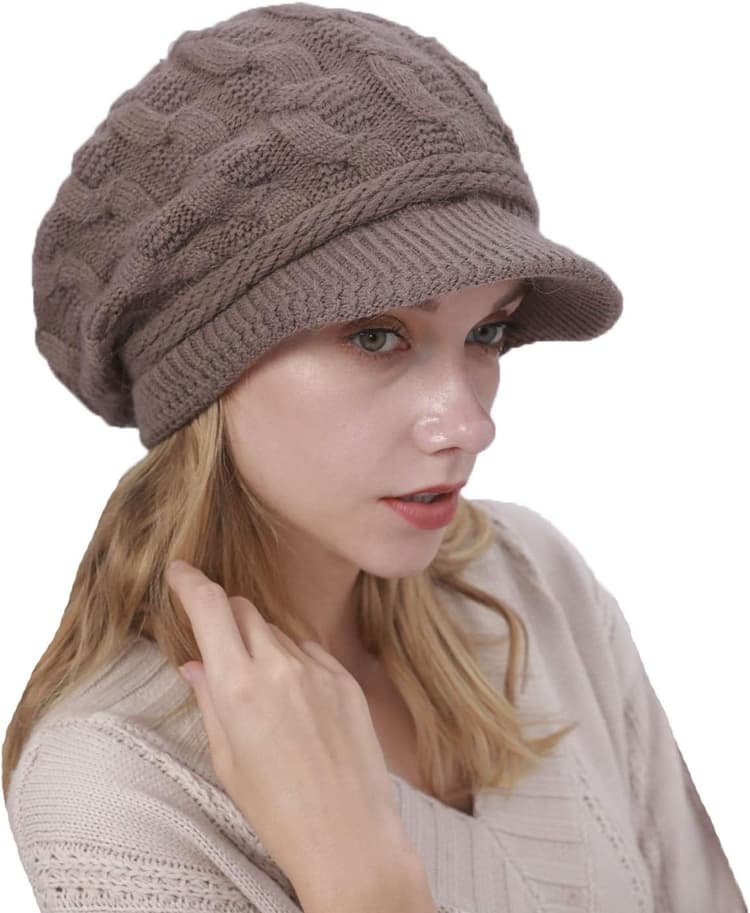 YAMEE Bonnet Femme Hiver Chic à Bord,Casquette Femme Hiver Vintage,Béret Femme Hiver à visière Chapeau Femme Chaud tricoté