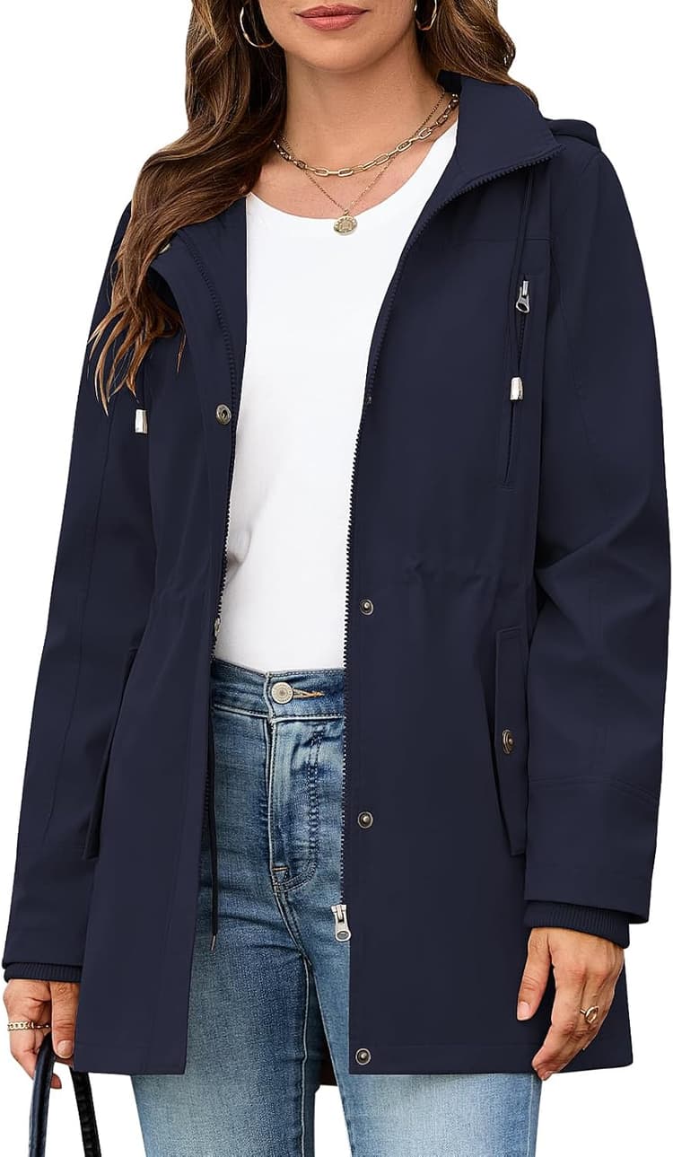 Tuopuda Veste Femme mi Saison Outdoor Légères Manteau avec Capuche Blousons avec Zippé Printemps Automne Décontracté Parka