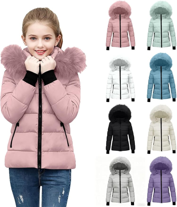 Générique Manteaux Fille Doudoune Enfant Doudoune Epaisse Coat à Capuche Vestes Coupe-Vent Vêtements Décontracté Manteaux Classique Veste Couleur Unie Vetement