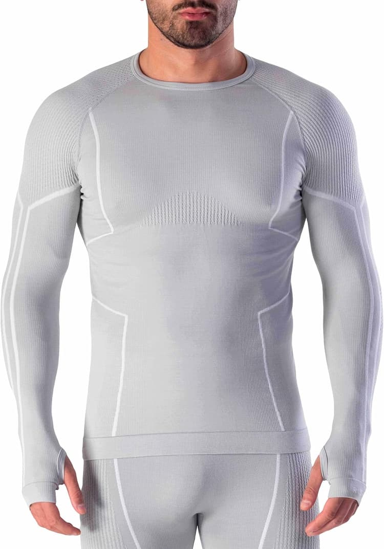 Risalti Maillot thermique homme à manches longues Merino Tech – Maillot thermique pour homme à compression en laine mérinos, sous-vêtements thermiques pour homme d'hiver et sans couture – Fabriqué en