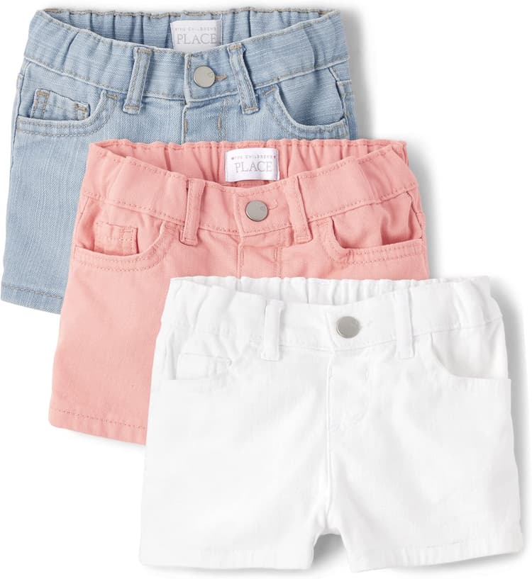The Children's Place Baby Toddler Girls Denim Shortie Shorts 3 Pack