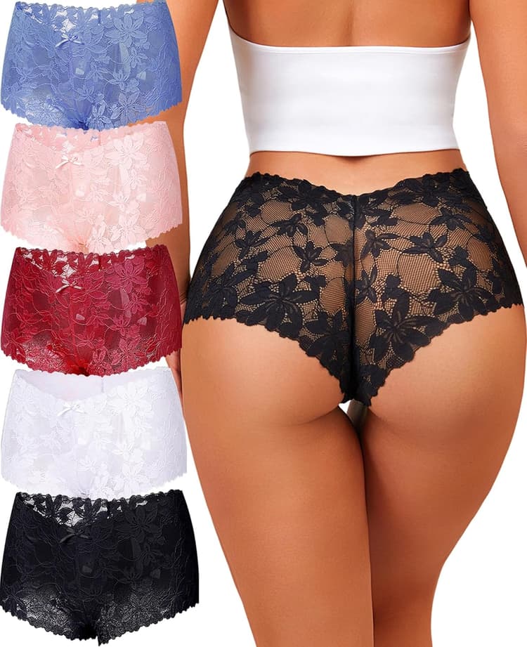 Take Talk Sexy Lace Underwear Panties Lingerie Gift for Women Wife 5 Pack Soft Cheeky Boy shorts Plus Size Underwear Women