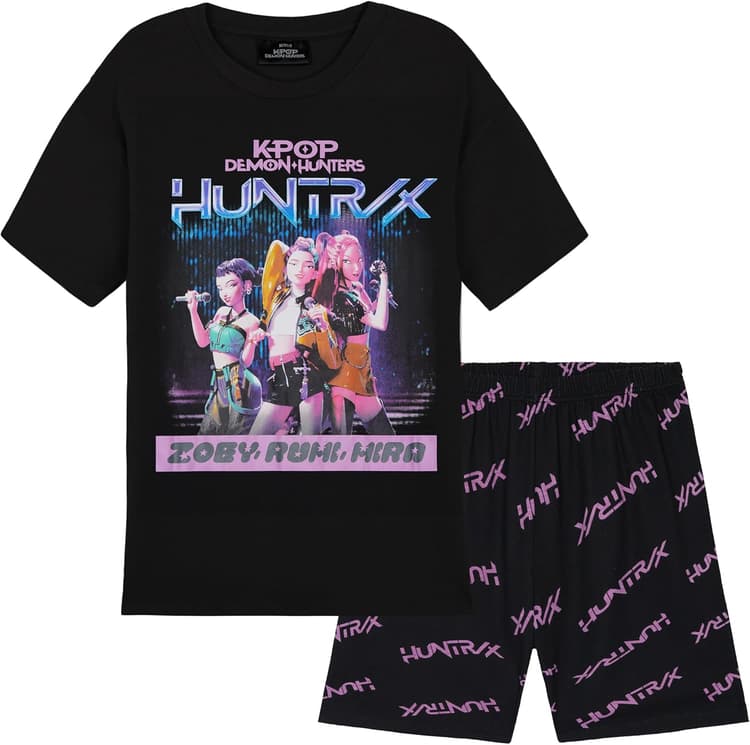 KPop Demon Hunters Officiel Ensemble Pyjama Fille 2Pcs, 5-14 Ans, T-Shirt et Shorts, Idee Cadeau