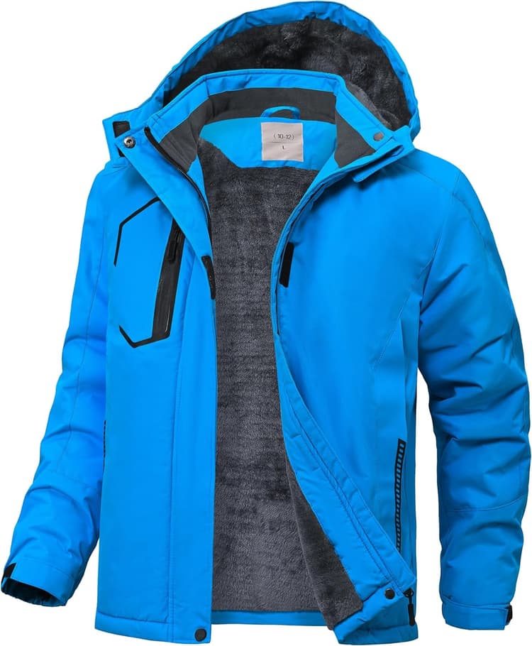 Veste de Ski Enfant Imperméable avec Capuche Hiver Manteau Doublé Polaire Chaud