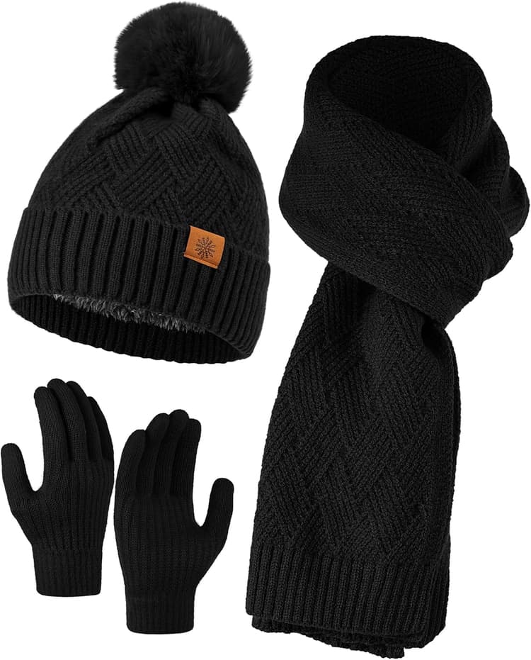 Hat Gloves Scarf Set Women - 3-Piece Scarf and Gloves Set for Women with Touchscreen Winter Glove, Scarves for Men