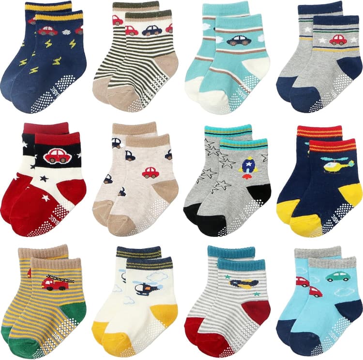 Chaussettes de Bébé à Cheville Anti-Dérapantes - Pack de 12, Chaussettes de Coton Mignonnes pour Bébés, Tout-Petits, Garçons et Filles