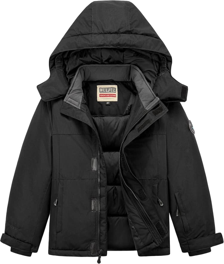 WULFUL Kid's Waterproof Ski Jacket Warm Fleece Hooded Boy's and Girl's Winter Snow Coat Outwear,Windproof RainCoat