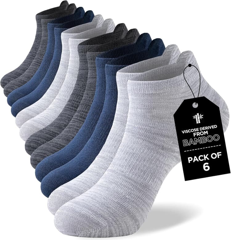 Ankle Socks for Men, 6 Pairs Bamboo Rayon Breathable Sports Low Cut Thin, Multicolor Size 6-8 9-11 12-14