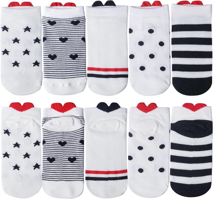 Chalier Lot de 10 paires de chaussettes en coton pour femme Motif cœur Multicolore