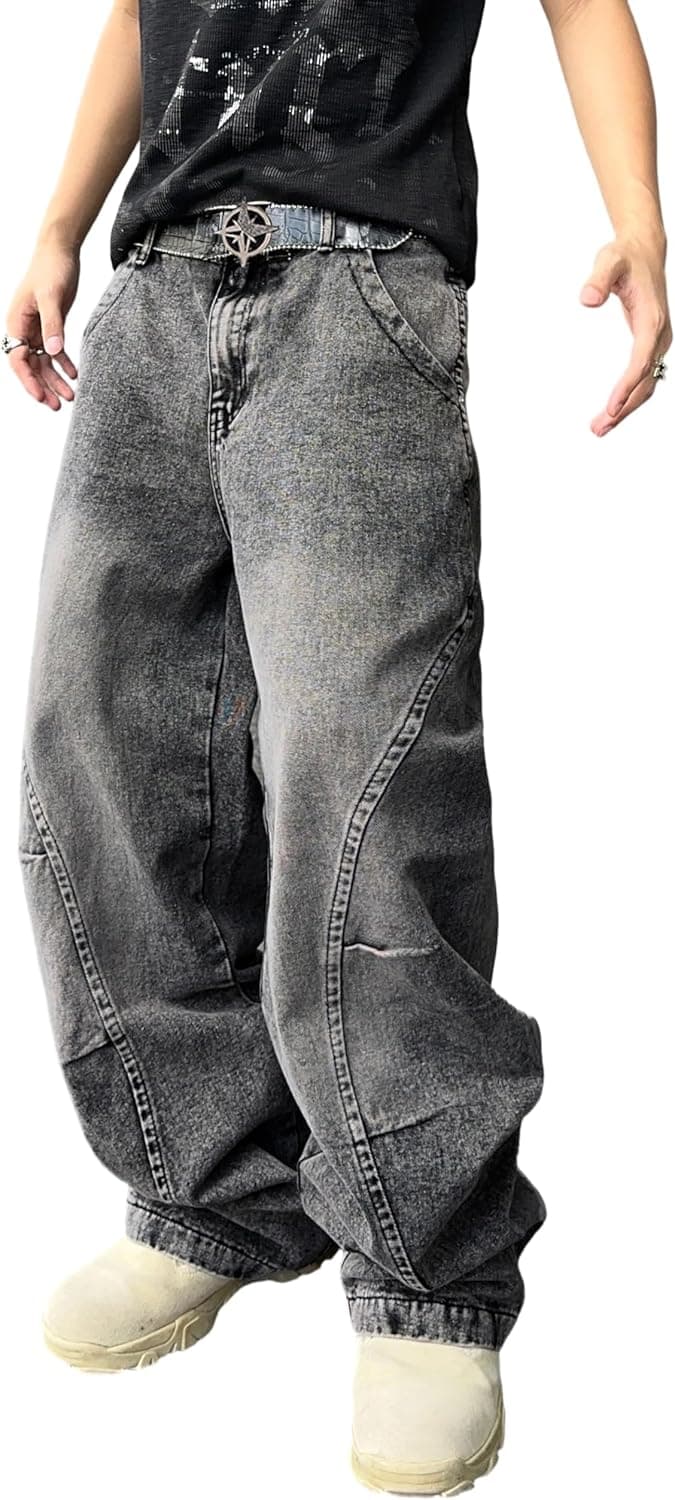 Zewool Jeans Baggy pour Homme avec Coutures Irrégulières – Pantalons en Denim Large Y2K Hip Hop Mode Casual Streetwear