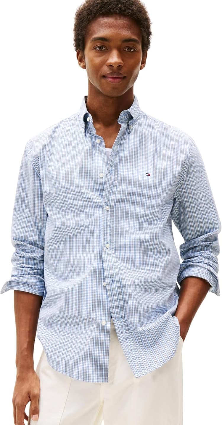 Tommy Hilfiger Chemise Homme Flex Poplin Small Tartan en Coton