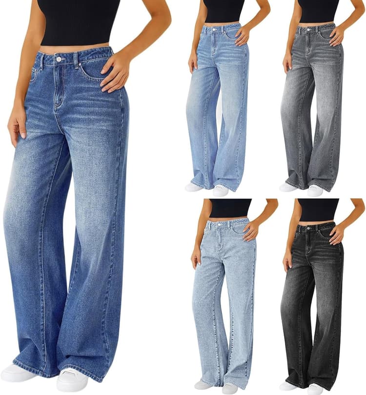 Pantalon Denim Baggy Femme Large Jambe Y2K Vintage 90s Hip Hop Laisé Streetwear Rétro lâche Bleu lavé Maman Jeans Vintage Gothic High Waist Punk Loose Straight Trousers and Girl Streetwear