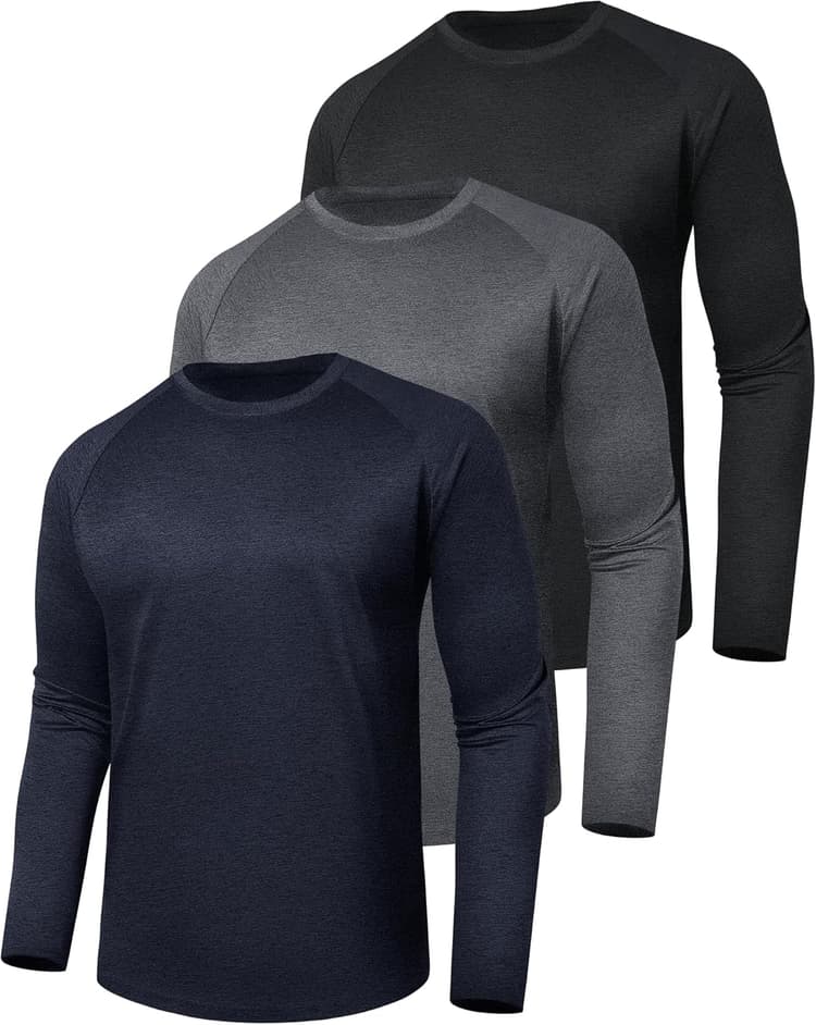 3 Pack Long Sleeve Shirts for Men - Quick Dry Moisture Wicking UV Sun Protection T-Shirts for Fishing Workout Athletic Gym