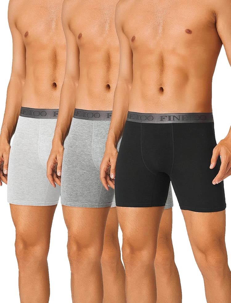 FINETOO Lot de 3 Boxer Homme Coton Long Caleçon Pas d'étiquette Qui Gratte sous-vêtement Fitted Trunk S-2XL