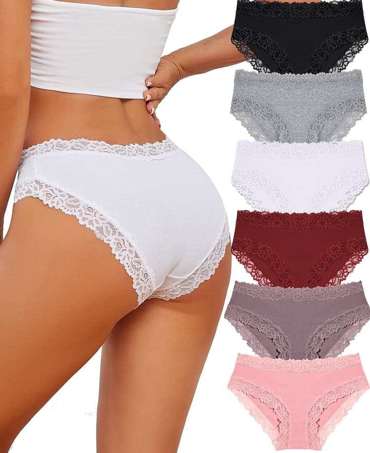 Lot de 6 sous-vêtements en Coton Caleçons Femmes Slip Dentelle Culotte Soft Hipster Sexy Panties Underwear Women Multipack