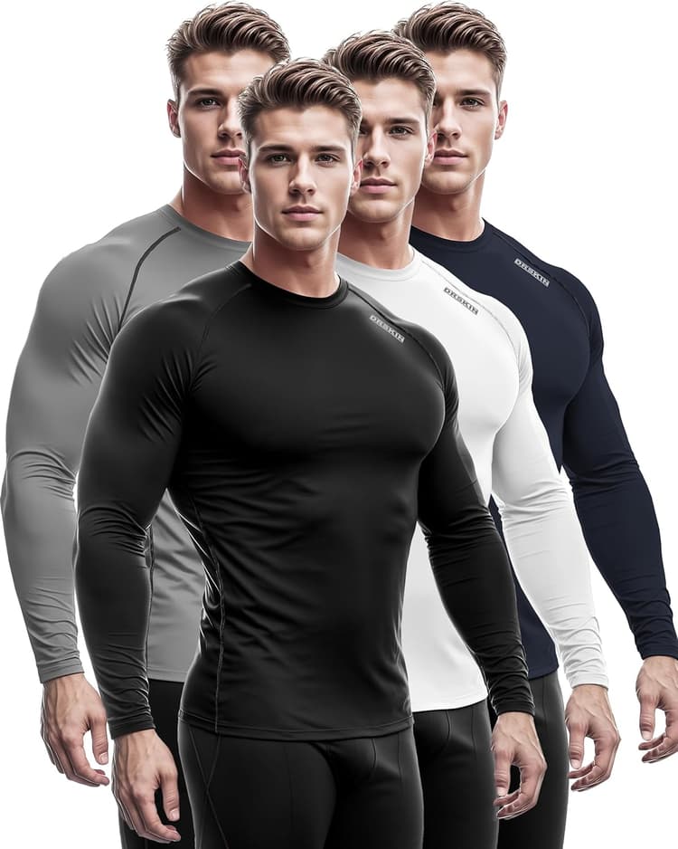 DRSKIN 4, 3, 2 or 1 Pack Men's Compression Shirts Top Long Sleeve Sports Baselayer Workout Running Athletic Active