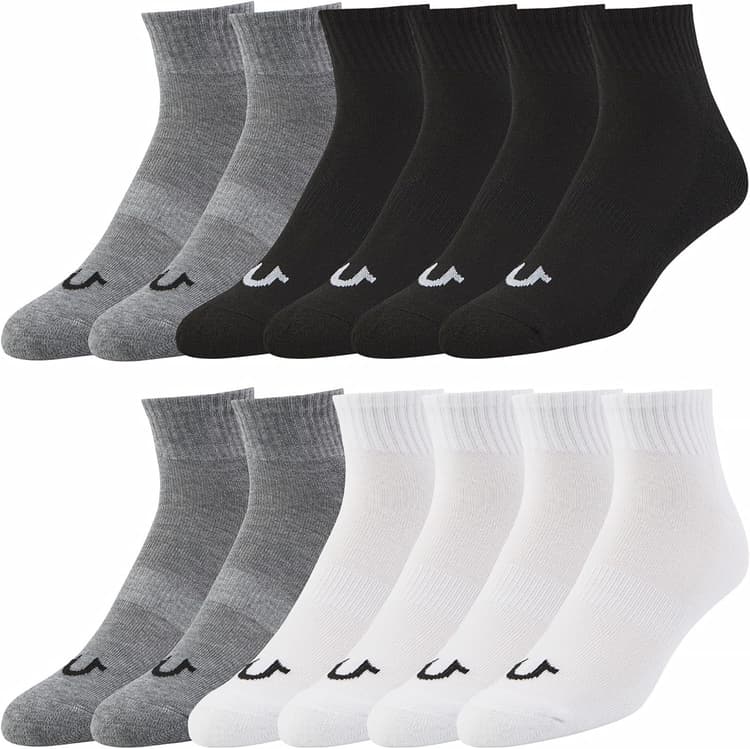 True Religion Mens Socks Ankle Socks for Men 6 & 12 Pairs Quarter Premium Athletic Shoe Size 8-12