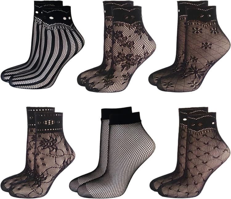 6 Paires de Chaussettes en Maille Noire, Sexy en Dentelle, 6 Types, Fines et Tendance pour Femme, Noir